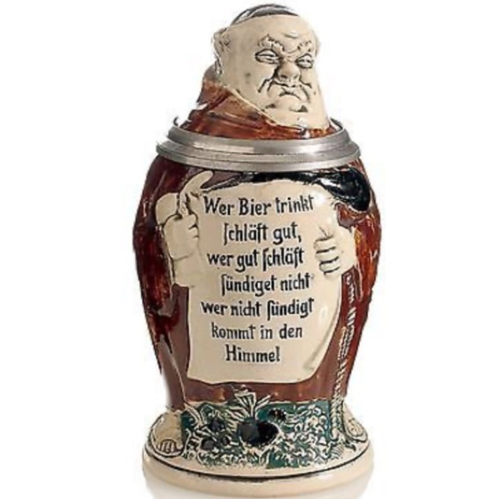 Antique German Beer Stein – Dümler & Breiden #572 Monk Friar w/ Scroll 1/2 Liter